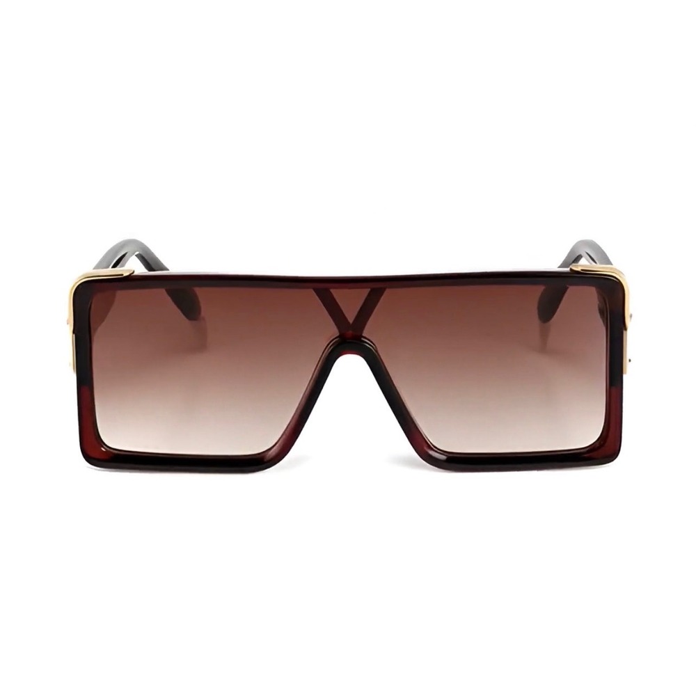 Oversized Fashion Design Sunglasses Brown Gradient Gold Hardware Flat Top Women - Picture 4 of 12